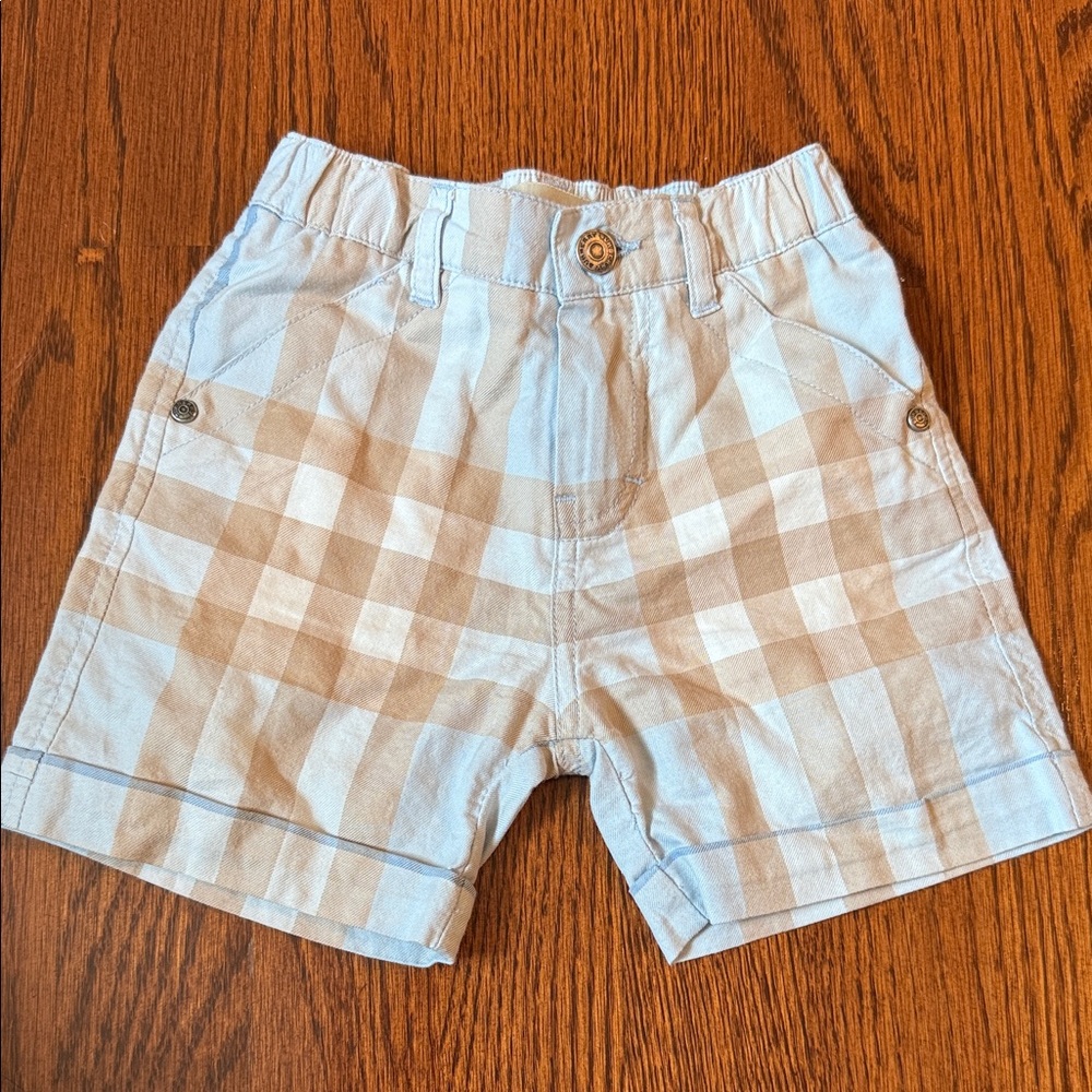 Baby boy Burberry Light Blue and Beige Plaid Shorts (6mos)